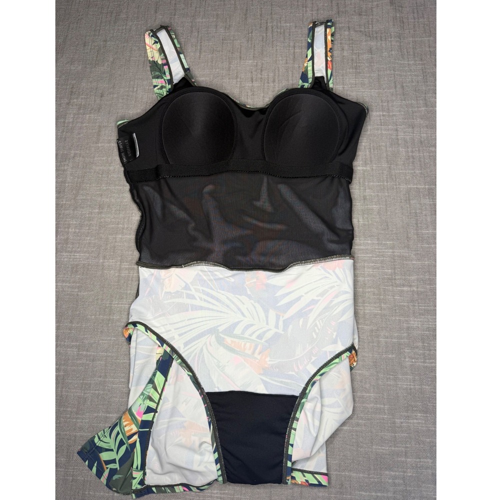 Shore Shapes Tropical Palm Print Swim Dress One Piece Swimsuit Navy Green 10 - Picture 8 of 11